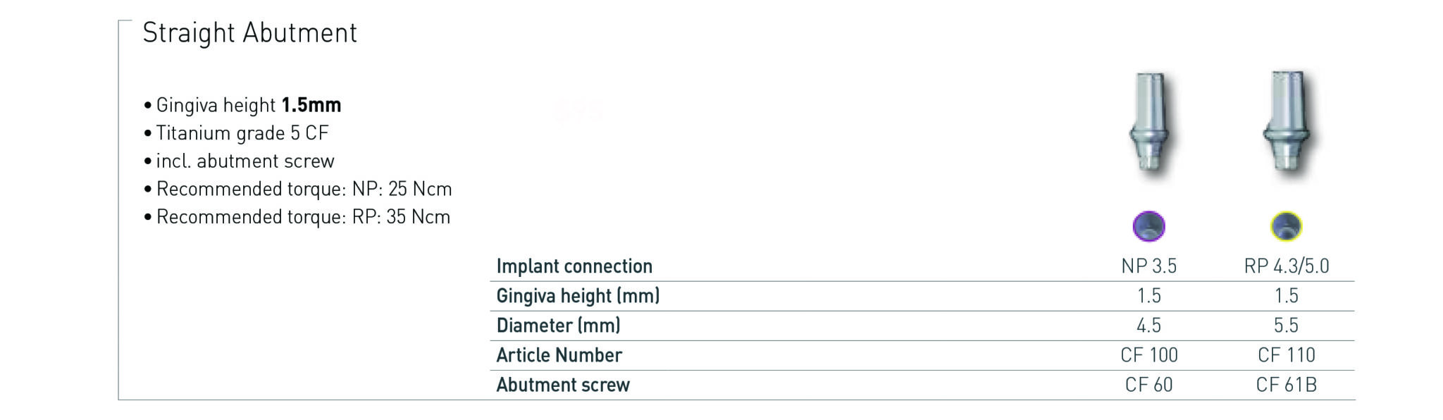 Straight Abutment NobelReplace Conical® CF Abutment Direct