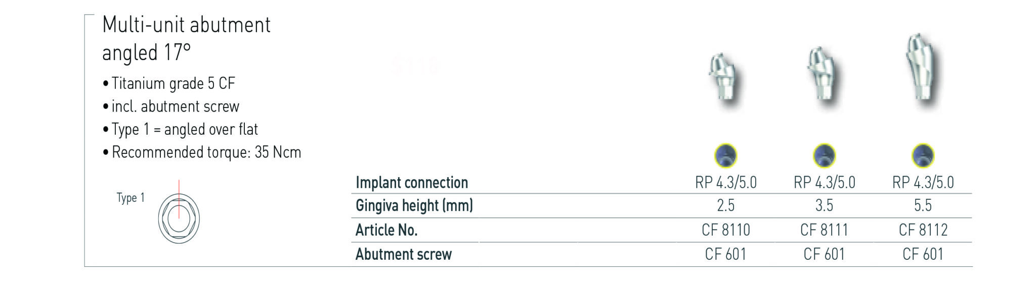 Multiunit abutment angled 17 NobelReplace Conical CF Abutment Direct
